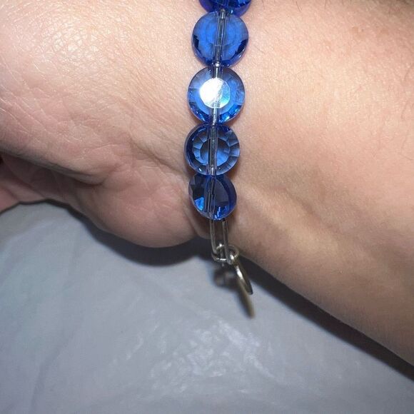 Alex and Ani Blue Luna Silver Tone Bead Expandable Bangle Bracelet - Picture 6 of 7